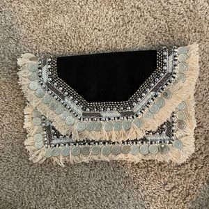 Lulus black beaded and jeweled clutch